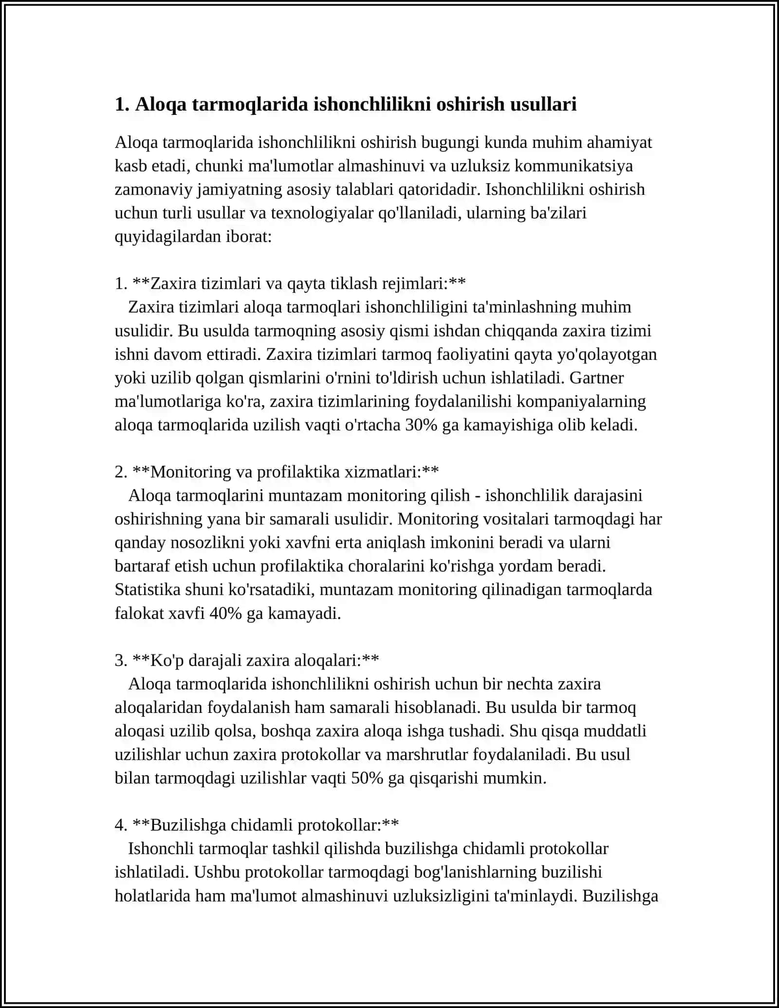 ALOQA TARMOQLARIDA ISHONCHLILIK VA UZLUKSIZLIK 3