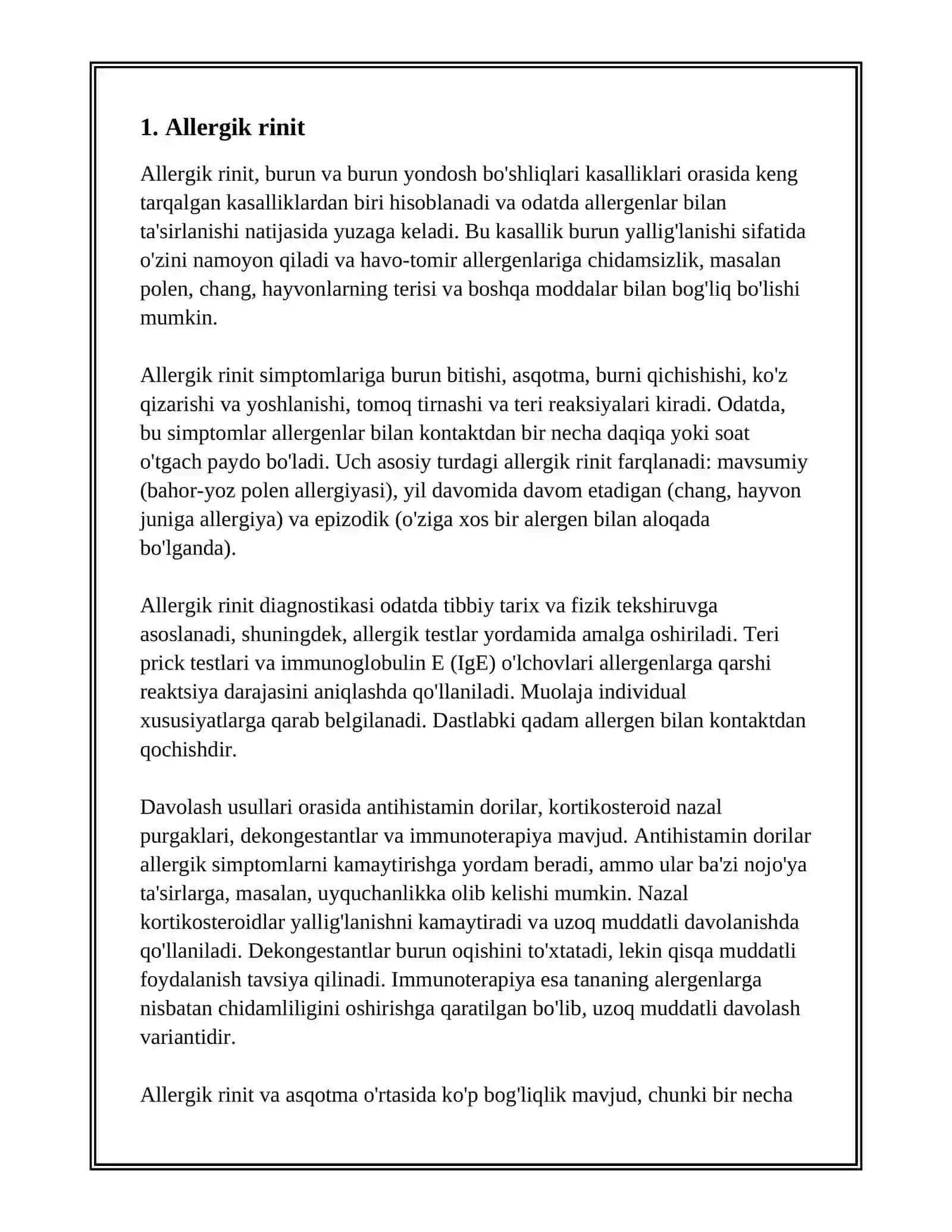 BURUN VA BURUN YONDOSH BO'SHLIQLARI KASALIKLARI REFERAT 3