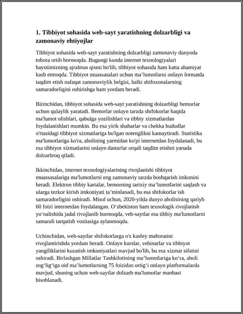 Tibbiyot sohasida web-sayt yaratish 3