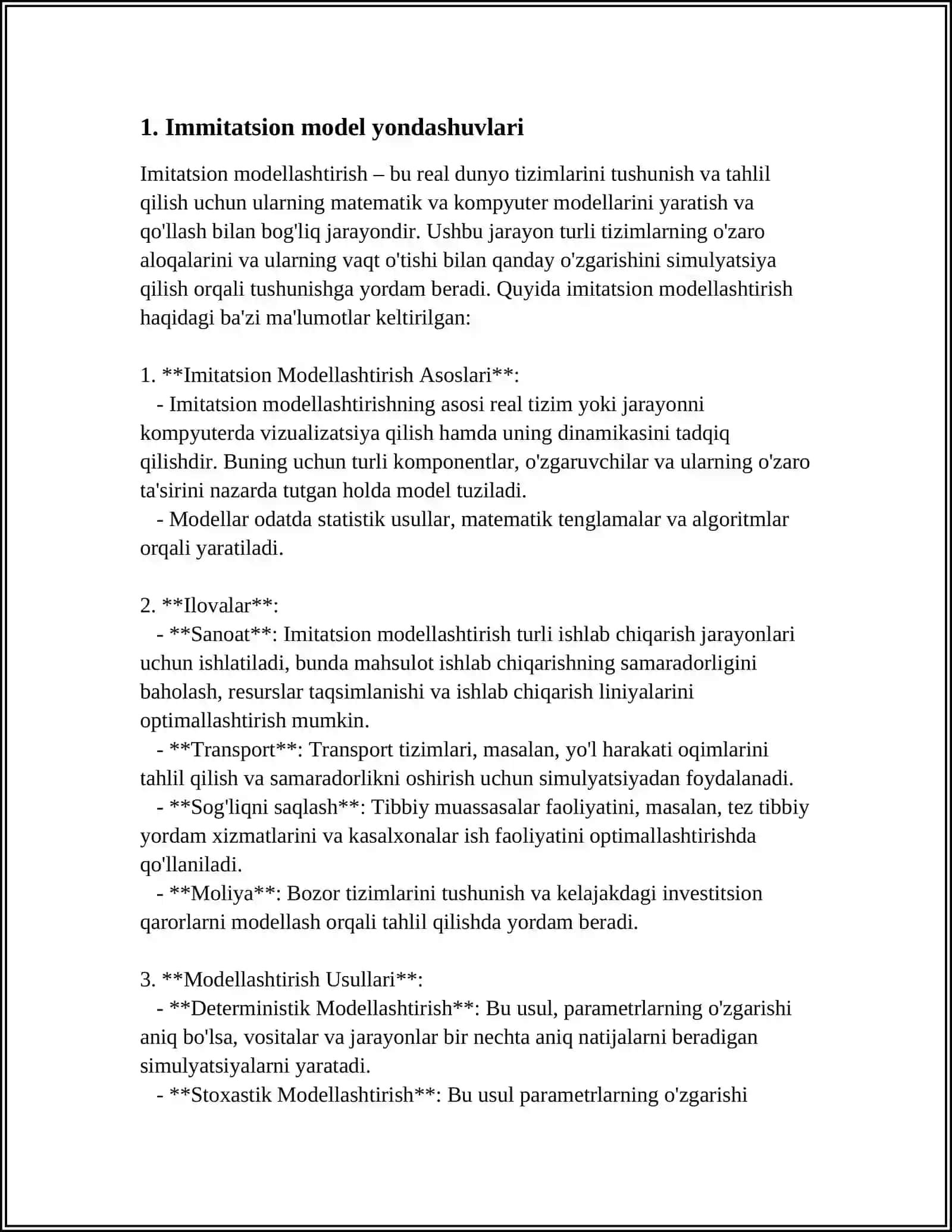 IMMITATSION MODELLASHTIRISH VA TIZIMLARDA QO'LLANILISHI 3