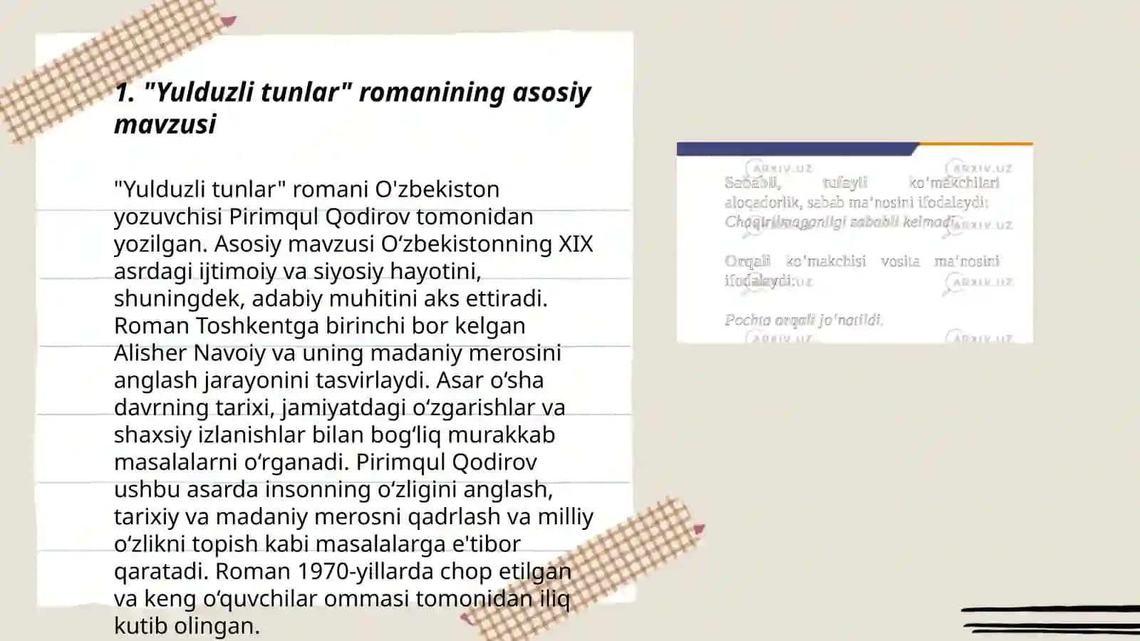 Yulduzli tunlar romani qiyosiy tahlili 3