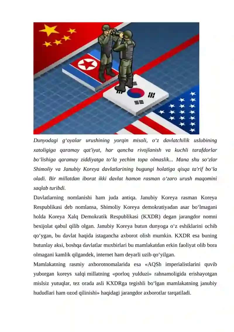 SHIMOLIY VA JANUBIY KOREYA MUNOSABATLARIDAGI ZIDDIYATLAR 3