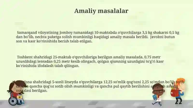 O'nlik kasrlarni to'g'ri kasrlar ko'rinishida ifodalash 3