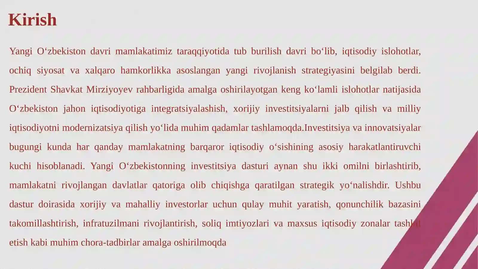 Yangi O‘zbekistonning investitsiya dasturi yo’nalishlari 3
