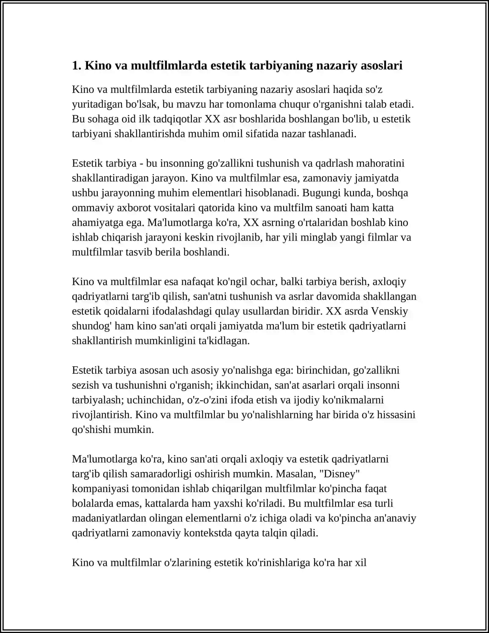 Mavzu: KINO VA MULTFILMLAR ASOSIDA ESTETIK TARBIYA 3