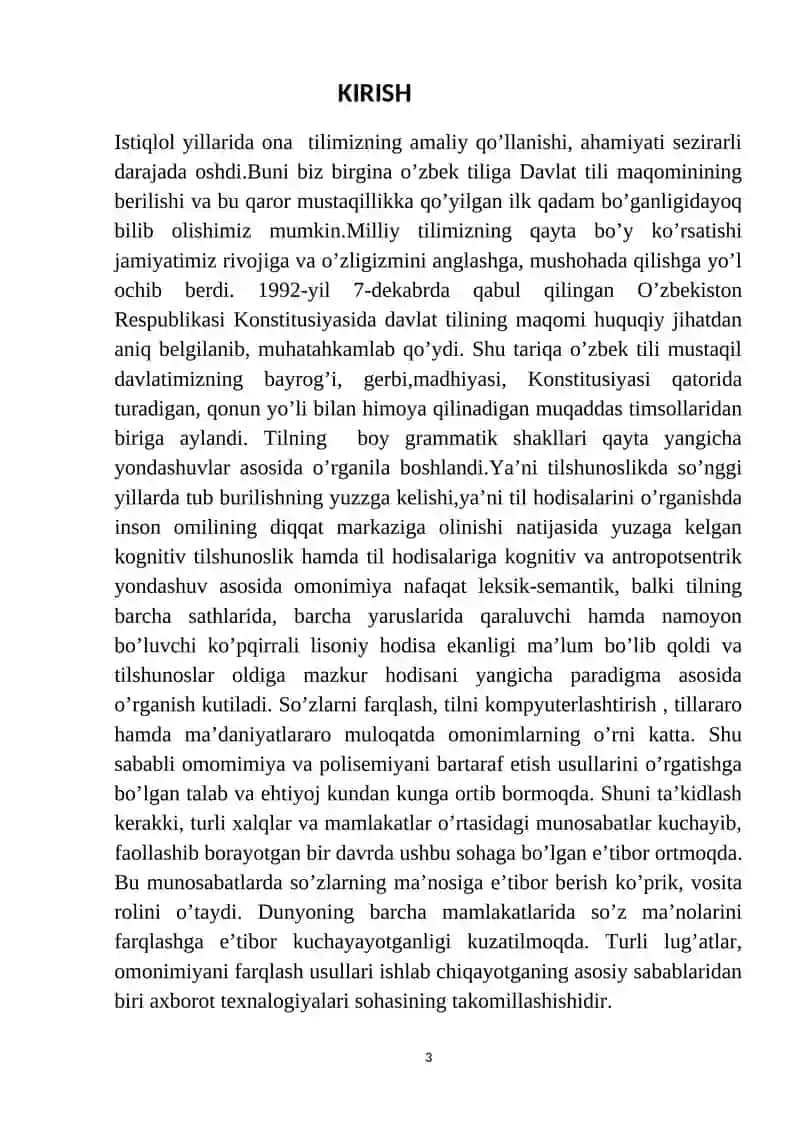 Omonimiya va polisemiya leksik, semantik va uslubiy tavsifi Kurs ishi 3