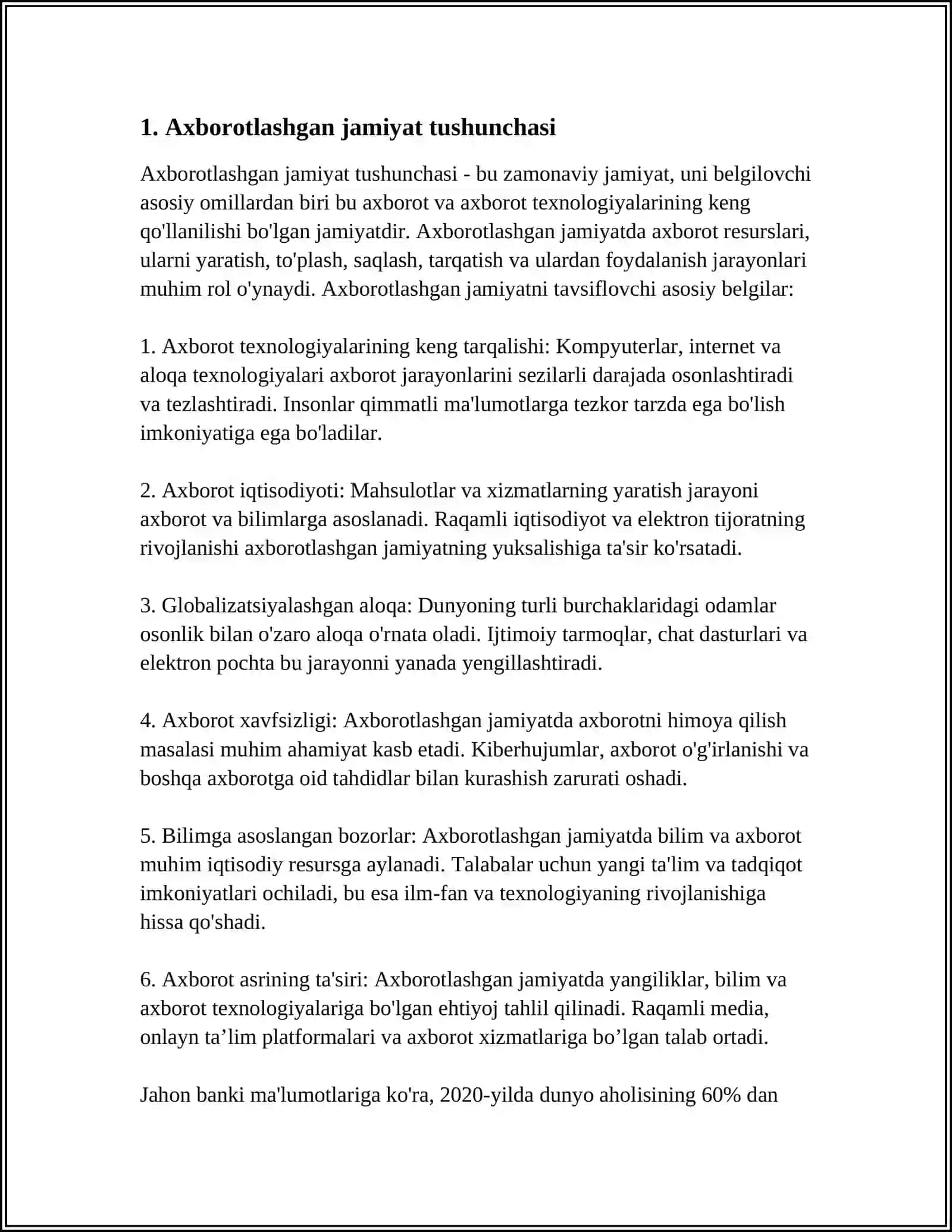 AXBOROTLASHGAN JAMIYAT VA UNING ISTIQBOLLARI MAVZUSIDA ESSE TAYYORLASH 3