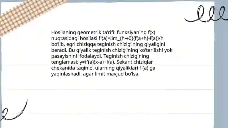 Hosilaning geometrik va mexanik maʼnolari 3