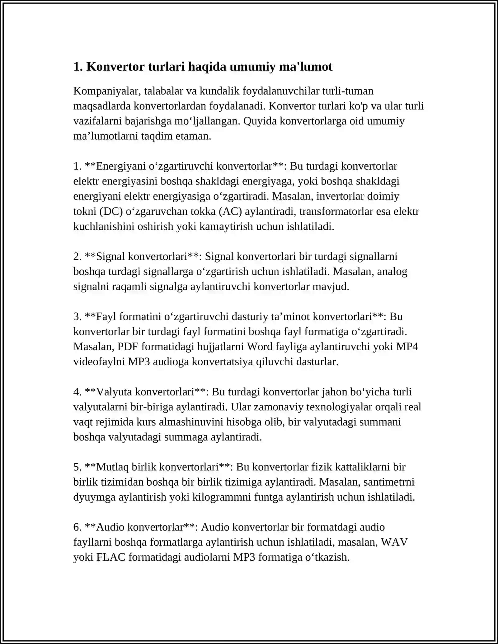 KONVERTOR TURLARI VA ULARDAN FOYDALANISH 3