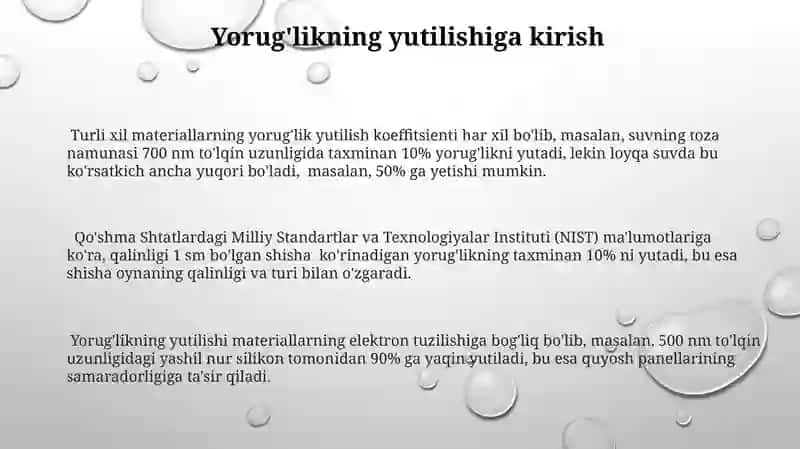 Yorug‘likning turli materiallarda yutilishi 3