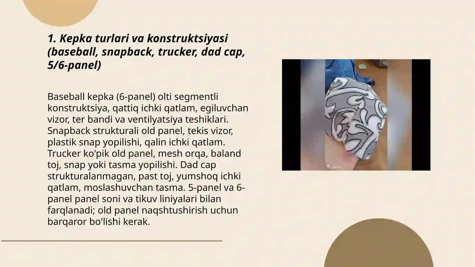 Kepkalarning turlari va konstruktsiyasi 3