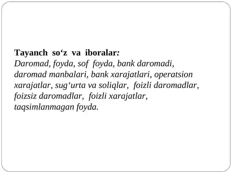 BANK DAROMADLARI VA XARAJATLARI HISOBI 3