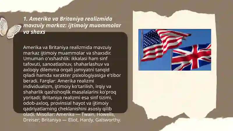 Amerika va Britaniya realizmining oʻxshash va farqli jihatlari 3