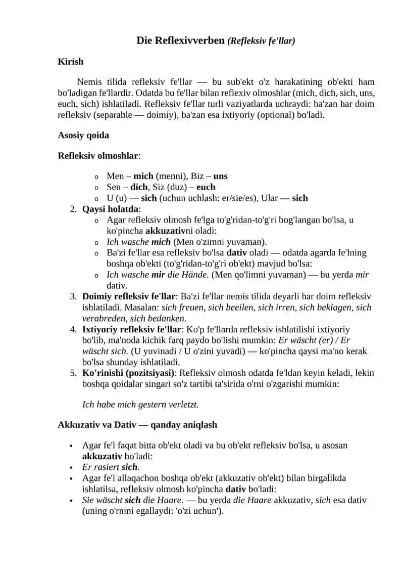 Die Reflexivverben (Refleksiv fe'llar) 3