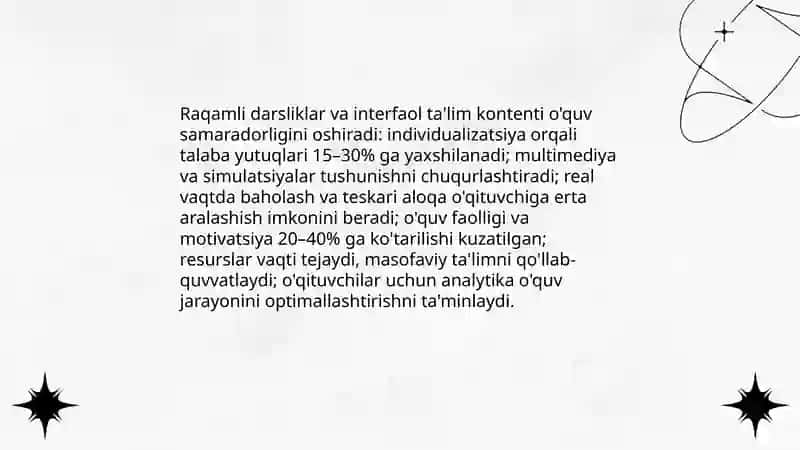 Raqamli darsliklar va interfaol ta'lim kontenti orqali o'quv jarayonini samaradorligini oshirish 3