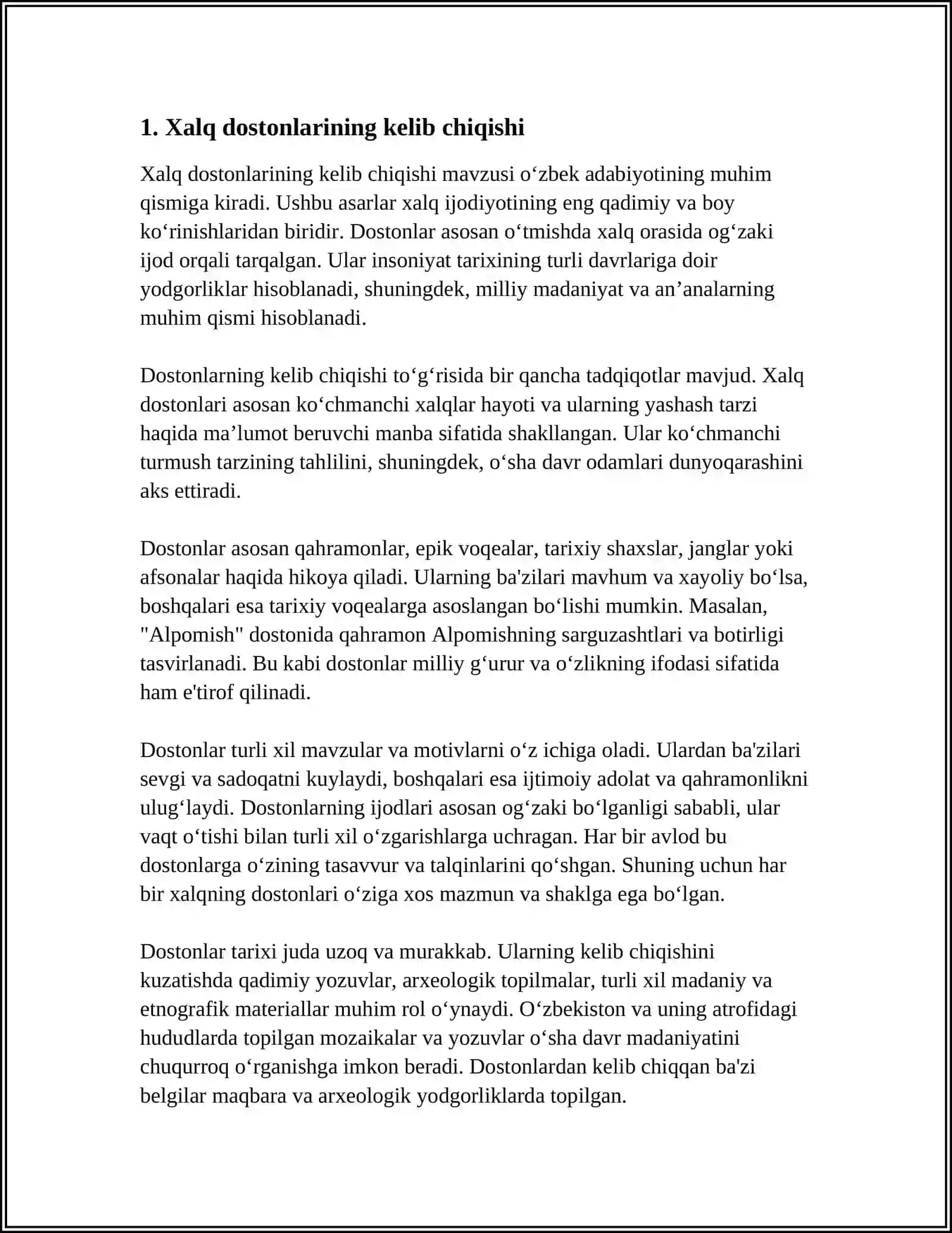 XALQ DOSTONLARINING VARIANTALARI HAQIDA REFERAT 3