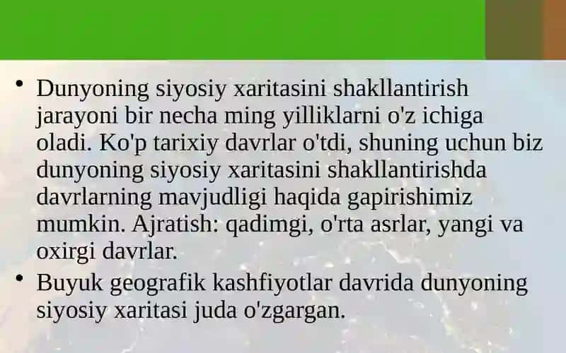 Dunyo siyosiy xaritasining rivojlanish bosqichlari 3