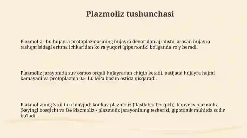 Plazmoliz va Hujayra Shirasi Osmotik Bosimi 3