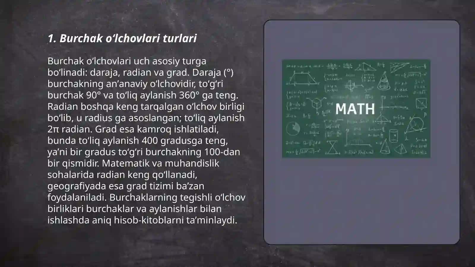 Burchak o'lshevlarining turlari 3