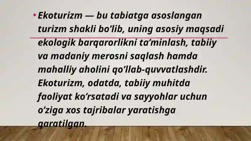 Ekologik turizm fanidan tayyorlagan taqdimoti 3