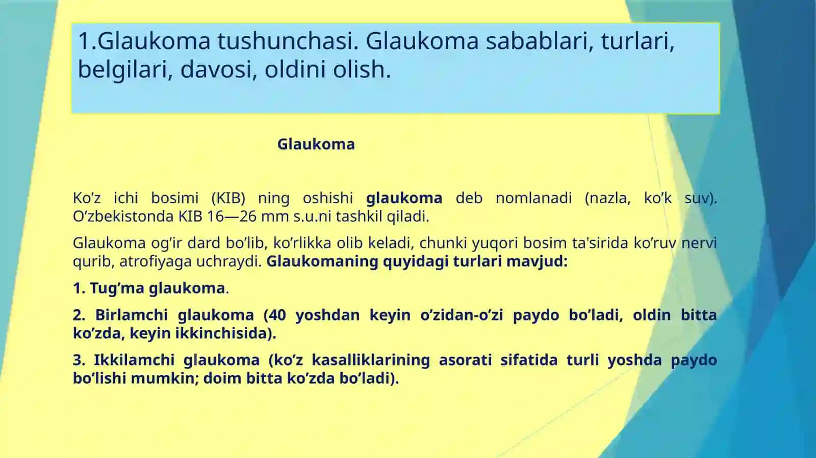 Glaukoma. Tug’ma glaukoma 3