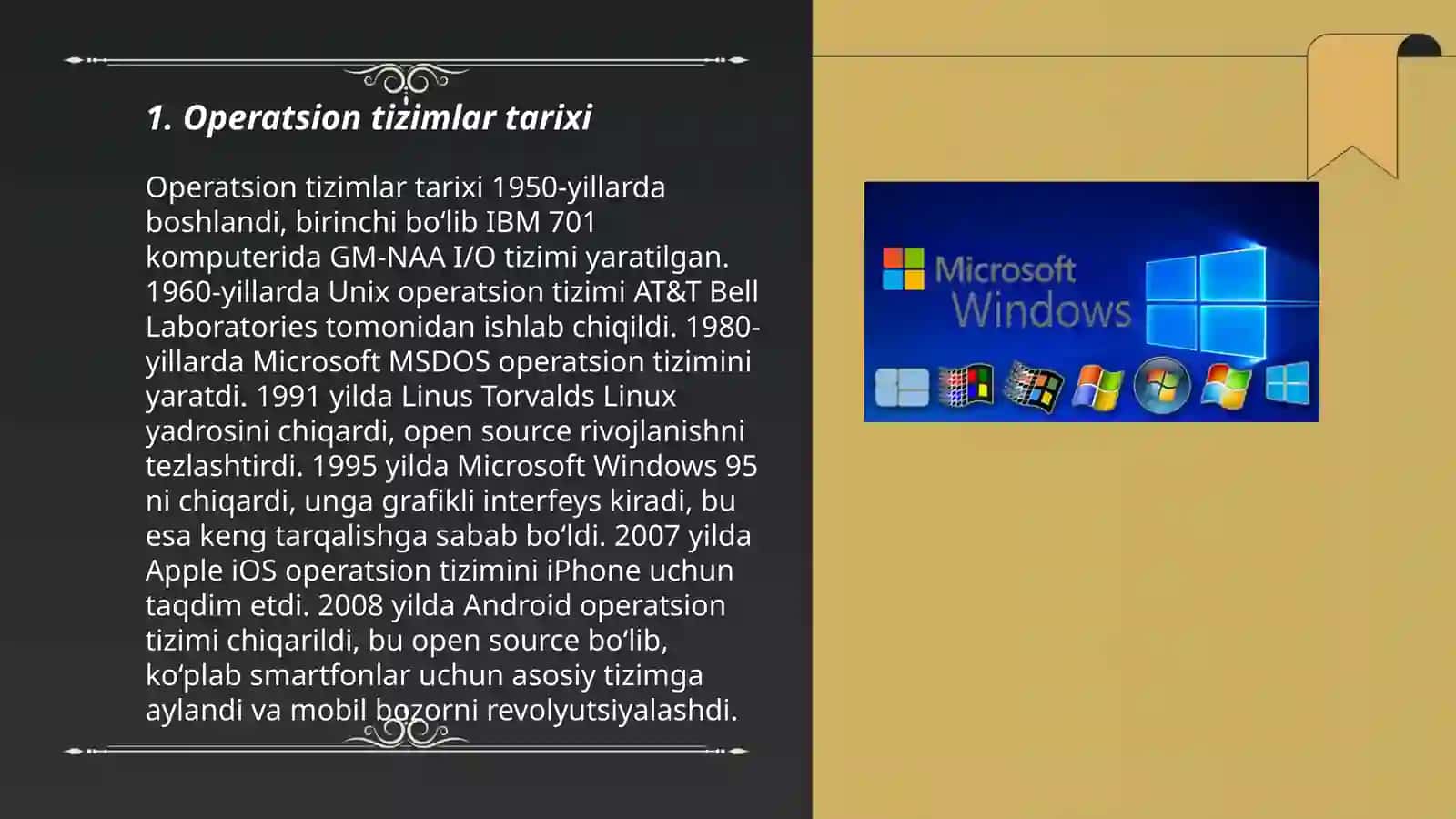 Microsoft, Windows, Apple Macintosh va Luniz operatsion tizimlarining umumiy tavsiflari 3