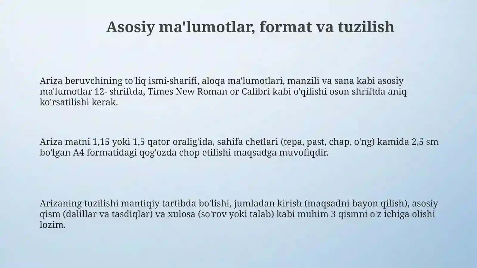 Ariza yozish qoidalari 3