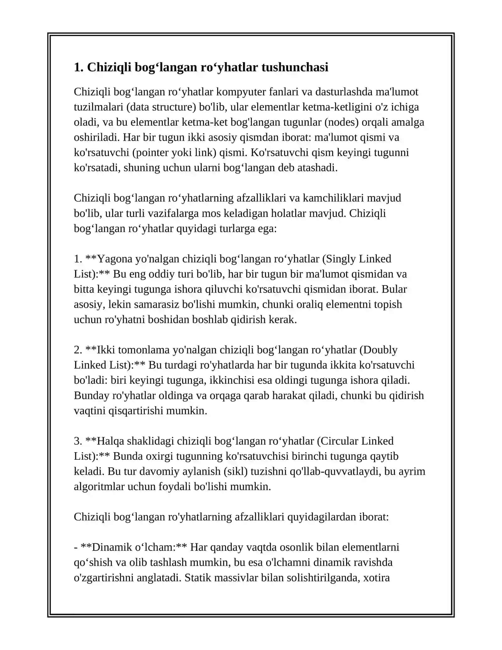 CHIZIQLI BOGʻLANGAN ROʻYHATLAR 3
