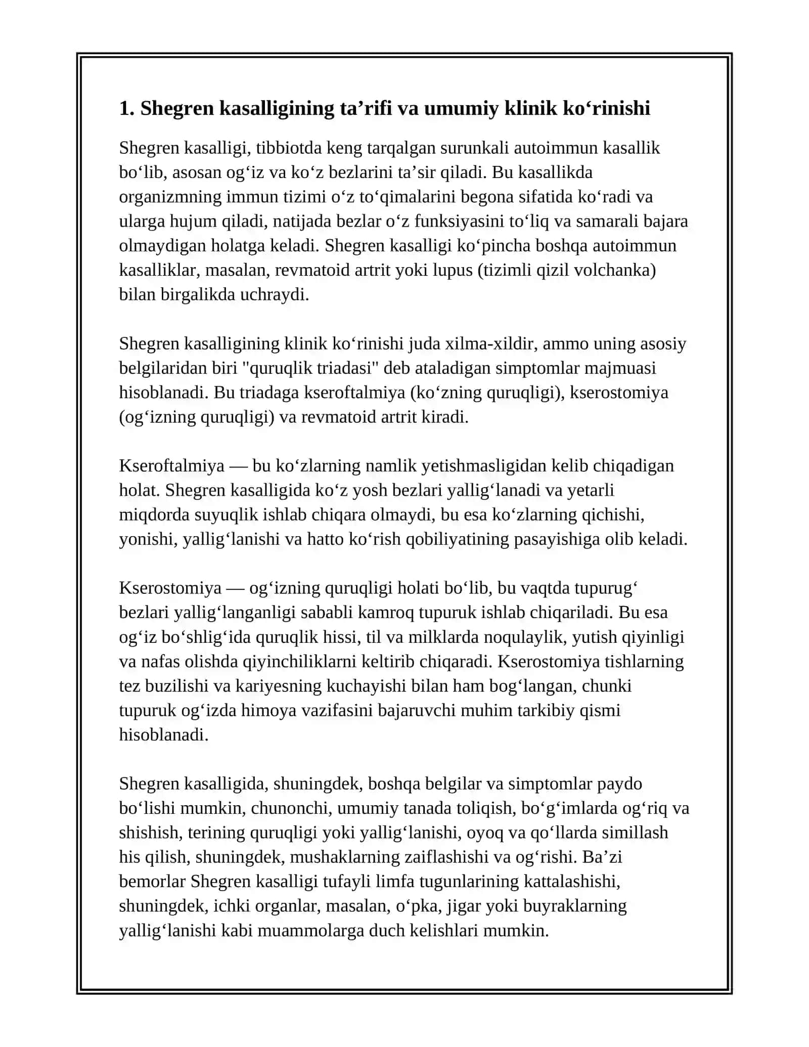 SHEGREN KASALLIGI 3