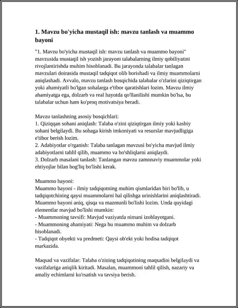 Mavzu bo'yicha mustaqil ish tayyorlab ber 3