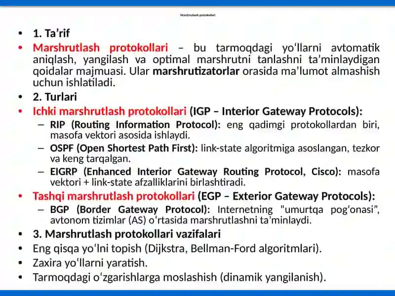 Marshrutlash protokollari va SDN texnologiyasi 3
