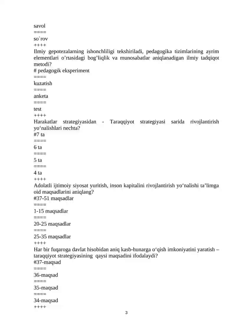 UMUMIY PEDAGOGIKA FANIDAN TEST NAZORAT SAVOLLARI 3