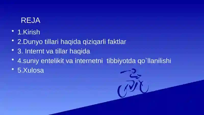 Dunyo tillari xususida qiziqarli ma’lumotlar. Internit .Suniy entellik tibbiyot sohasida 3
