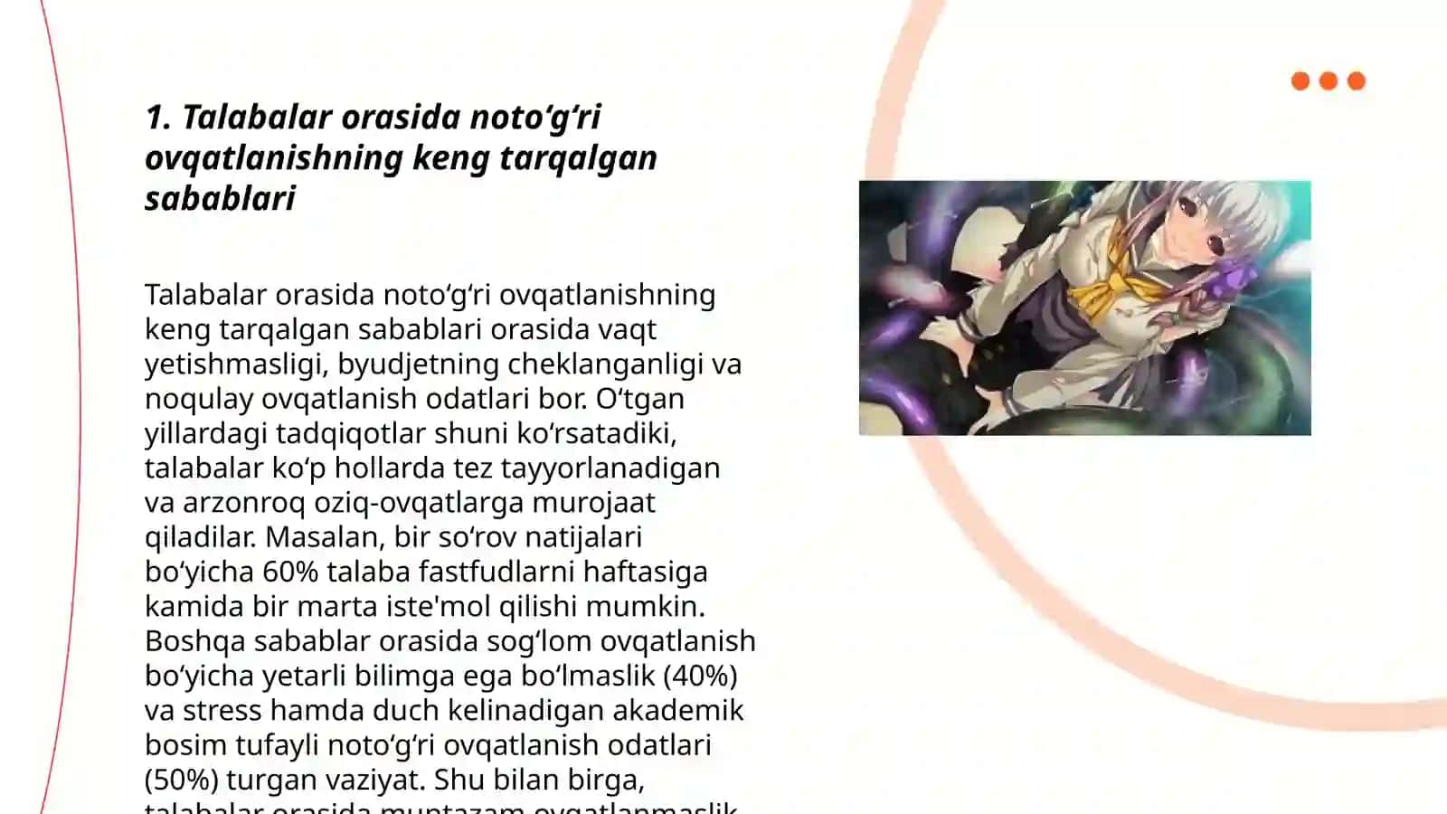 Talabalar orasida noto‘g‘ri ovqatlanish sabablari va uning sog‘liqqa ta’siri 3