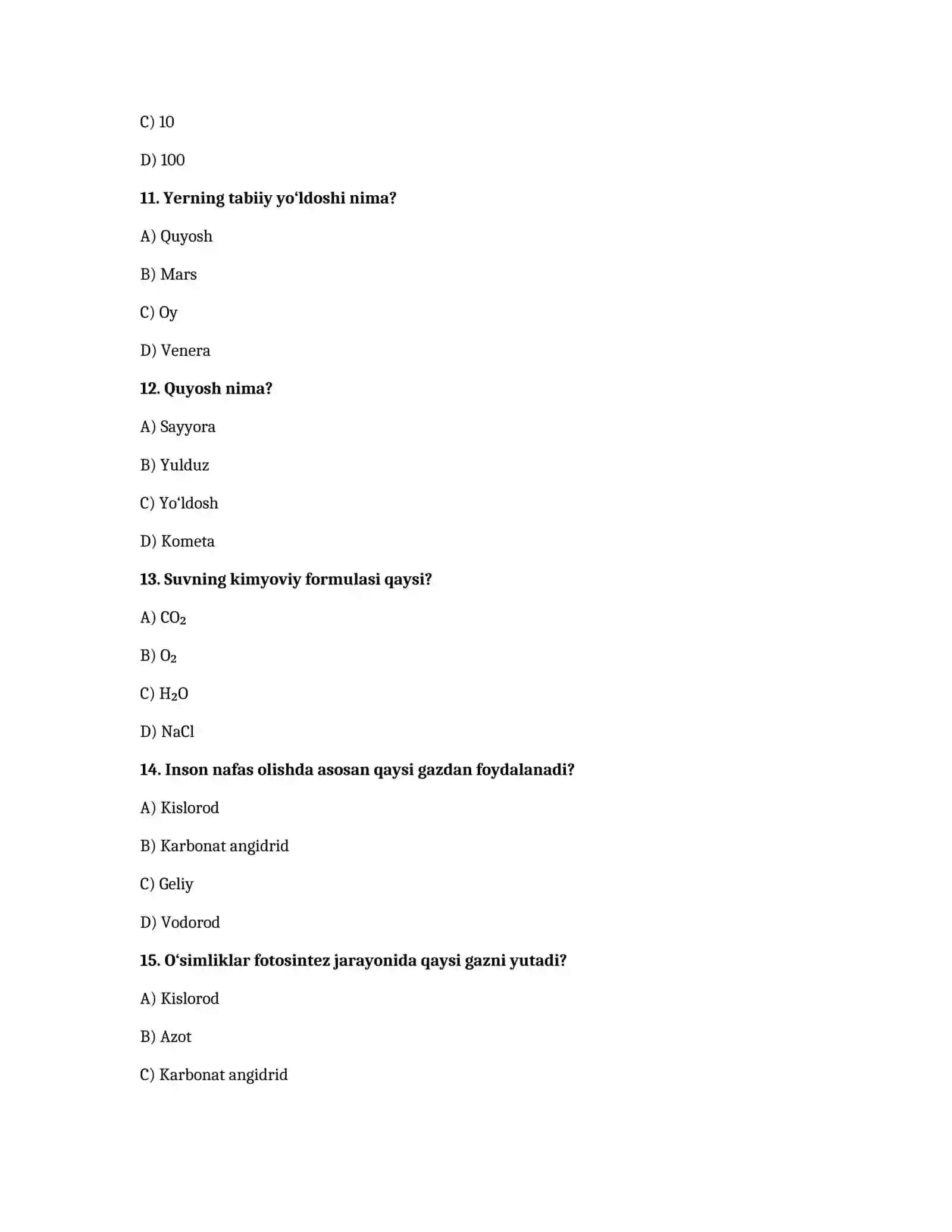 O‘QUVCHILAR UCHUN 100 TA TEST 3