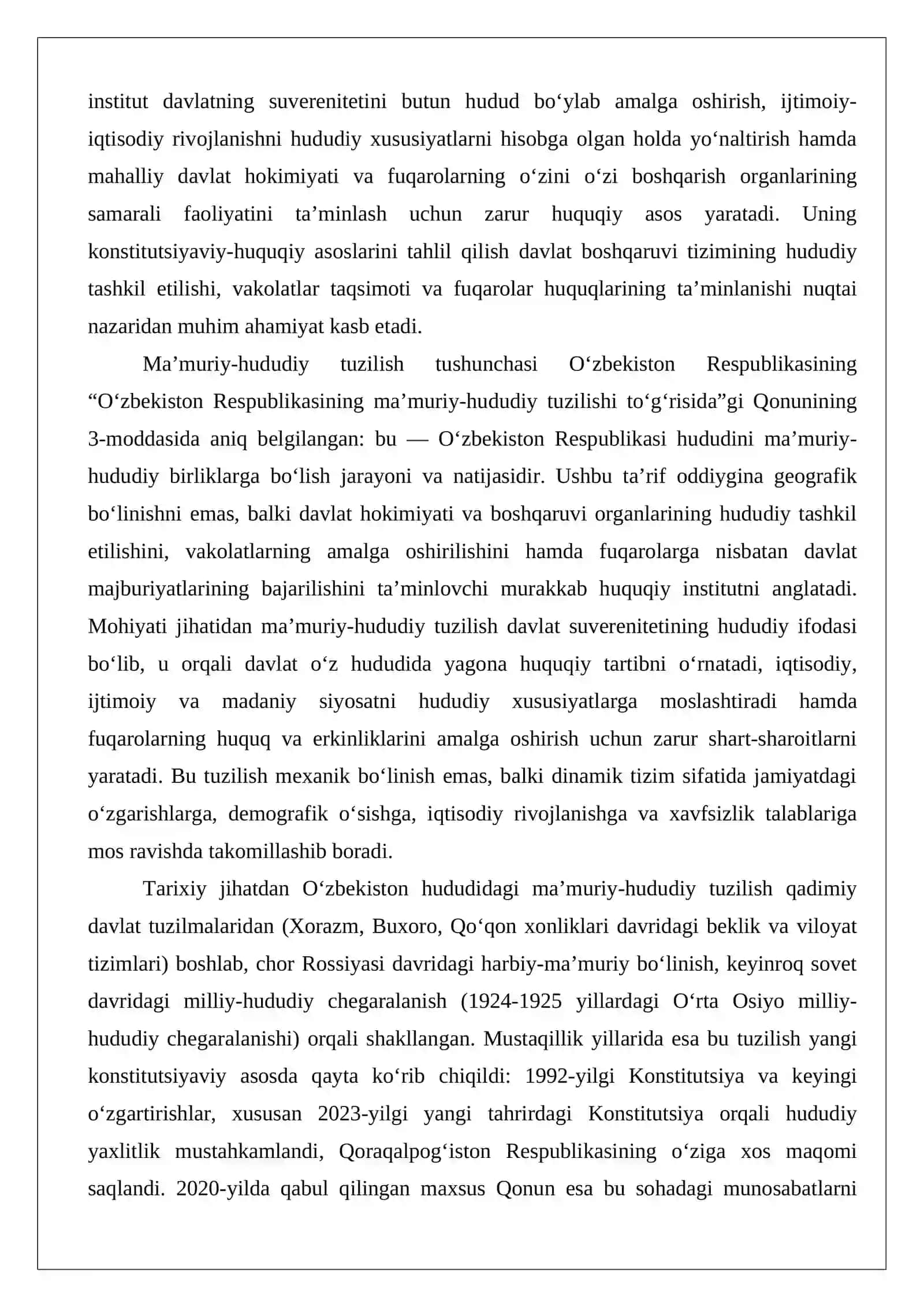 O‘zbekistonning ma’muriy-hududiy tuzilishi va ma’muriy-hududiy birliklarni tashkil etish, tugatish tartibi 3