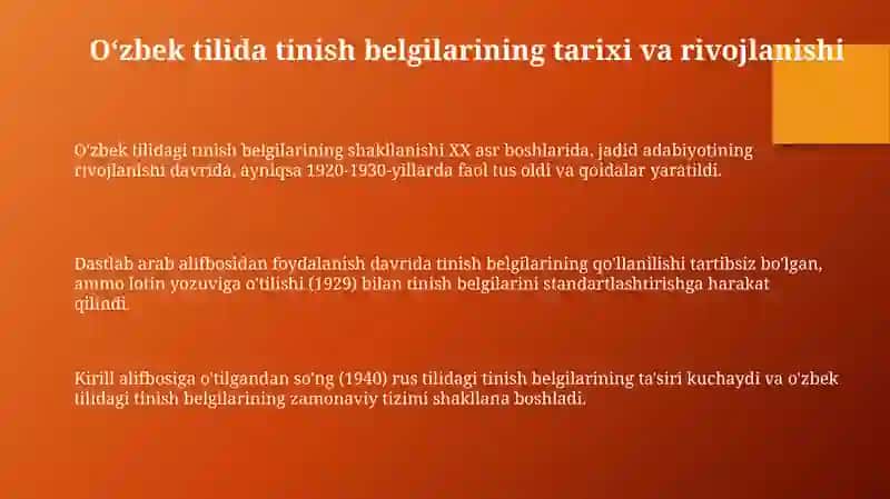 O'zbek tilida tinish belgilarining tarixi va rivojlanishi 3