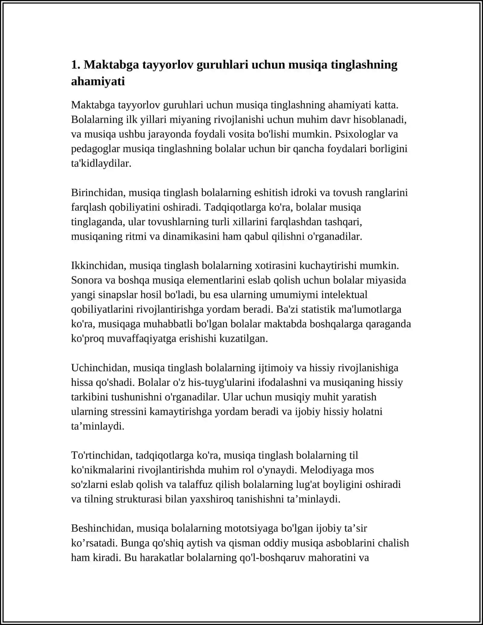 MAKTABGA TAYYORLOV GURUH BOLALARIGA MUSIQA TINGLASHNI O'RGATISH METODIKASI 3