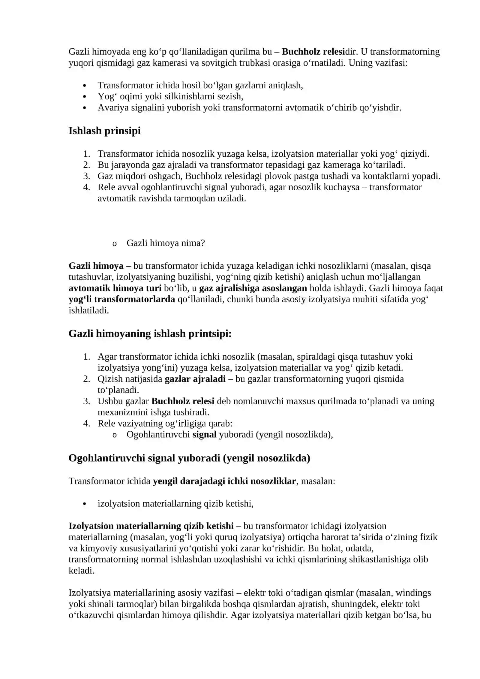 Transformatorlarning gazli himoyasining o‘ziga xosligi 3