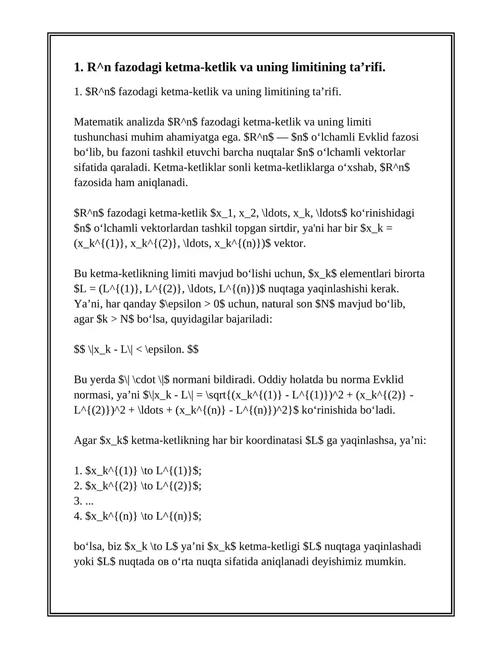 R^n fazodagi ketma-ketlik va uning limiti 3