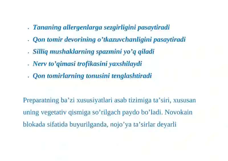 Novokain blokadasining foydalari 3