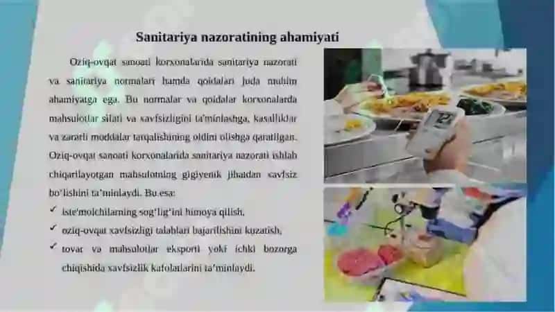 Ozuqaviy va sanitariya nazoratini tashkil etish. Ovqatlanish gigiyenasi. Ovqatlanishning ilmiy asoslari. 3