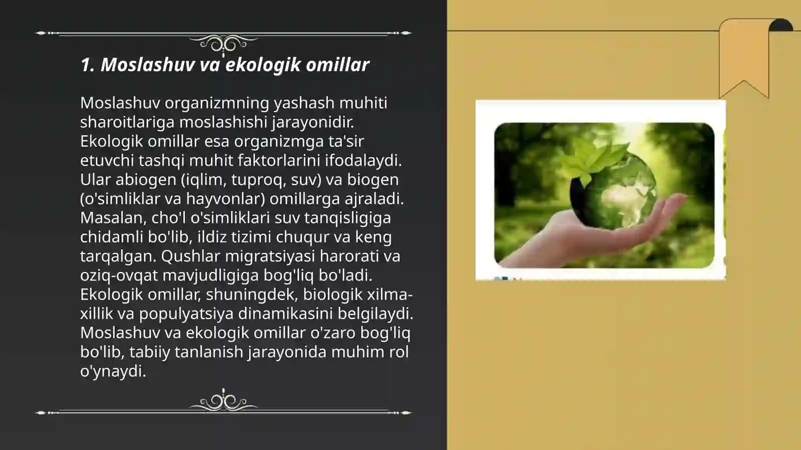 Moslashuv samaradorligi.Kasalliklarning ekologik jihatlari. Baydullayeva Sevinch 3