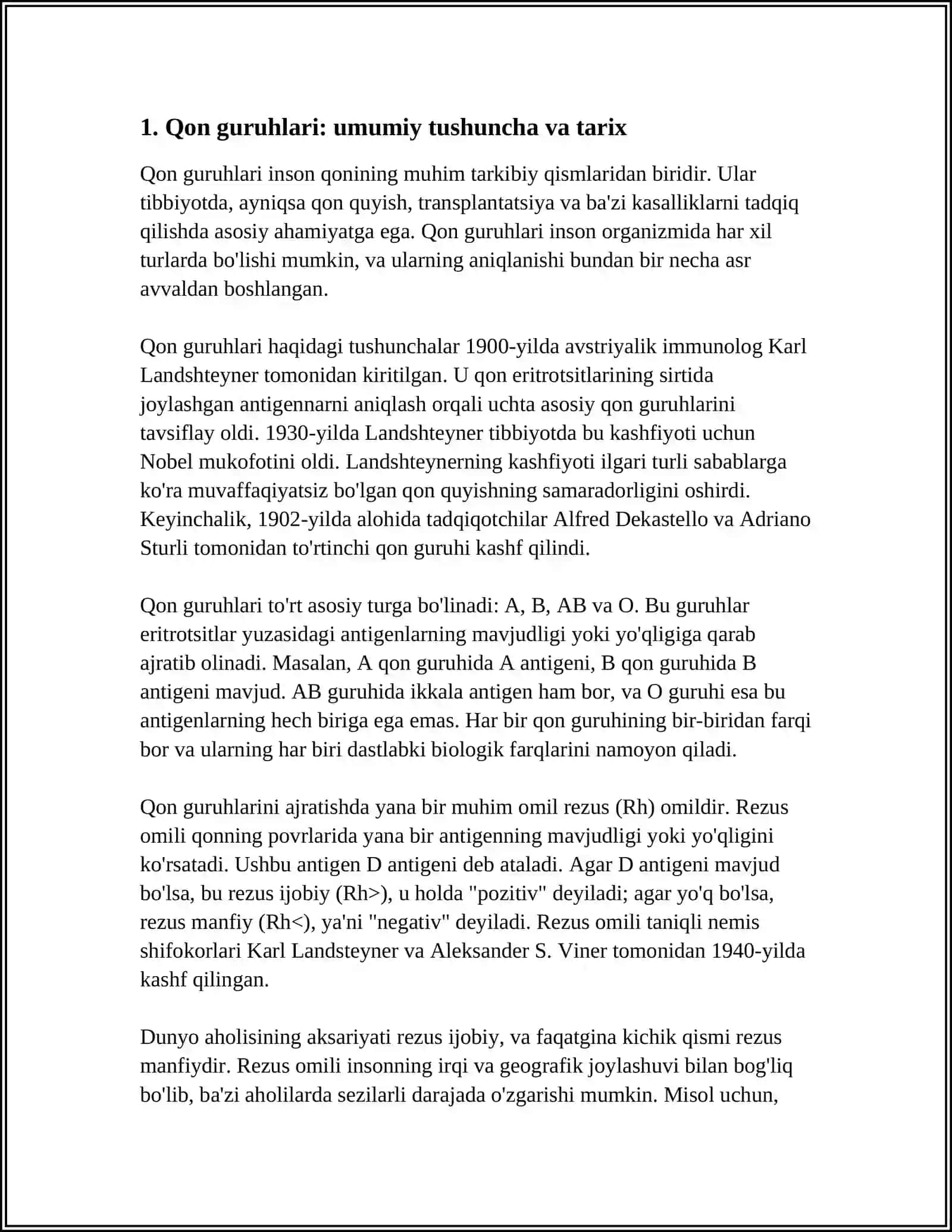 Qon Guruhlari va Rezus Omil Referat 3