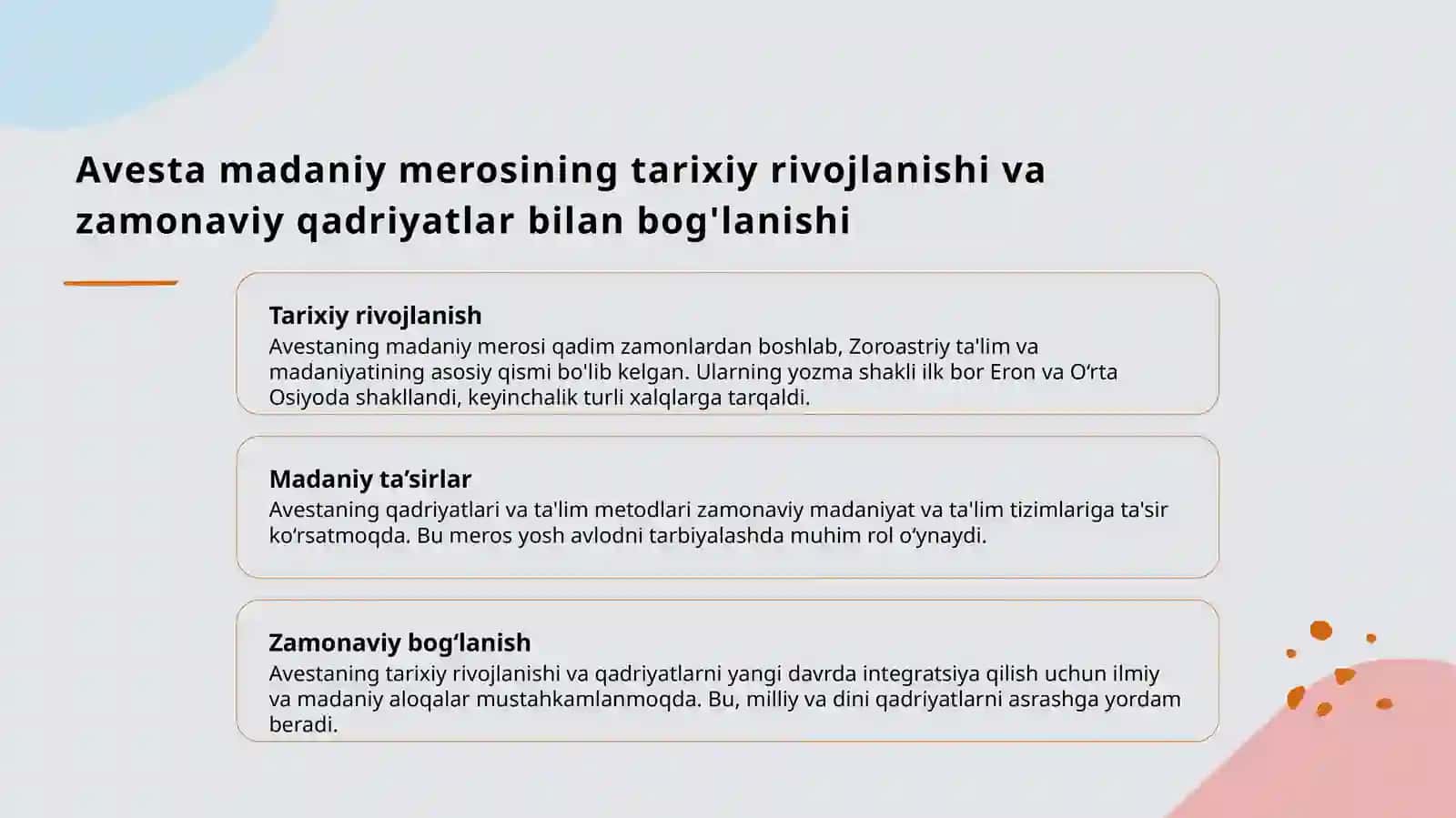 Avestoda pedagogik qarashlar haqida slayd 3