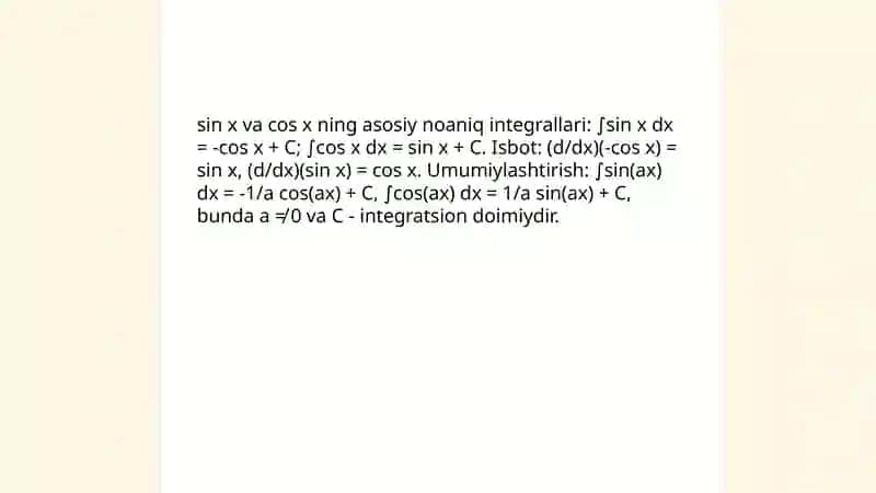 Trigonametrik funksiyalarni integrallash 3
