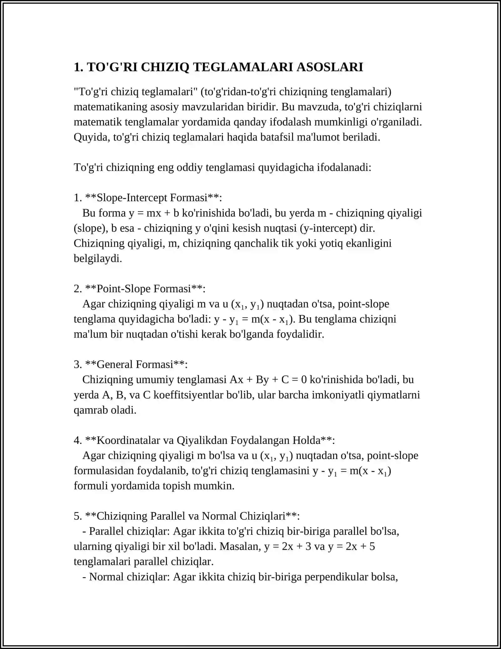 TO'G'RI CHIZIQ TEGLAMALARI 3