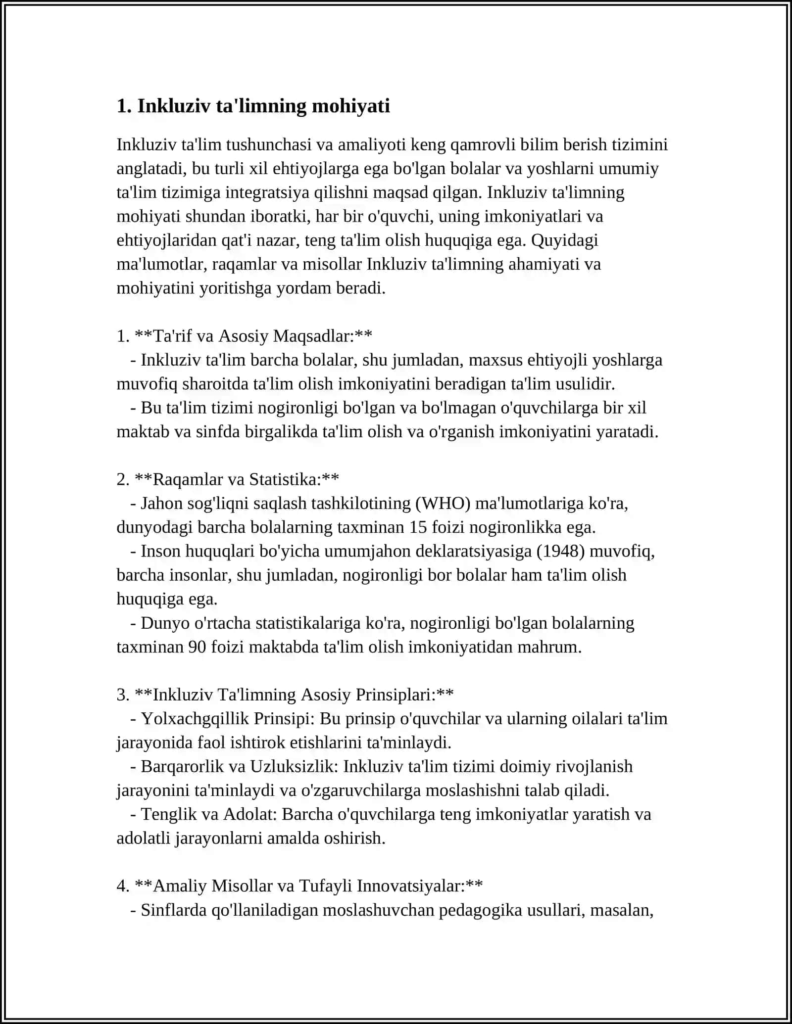 MUSTAQIL ISH Mavzu: INKLUZIV TALIM 3