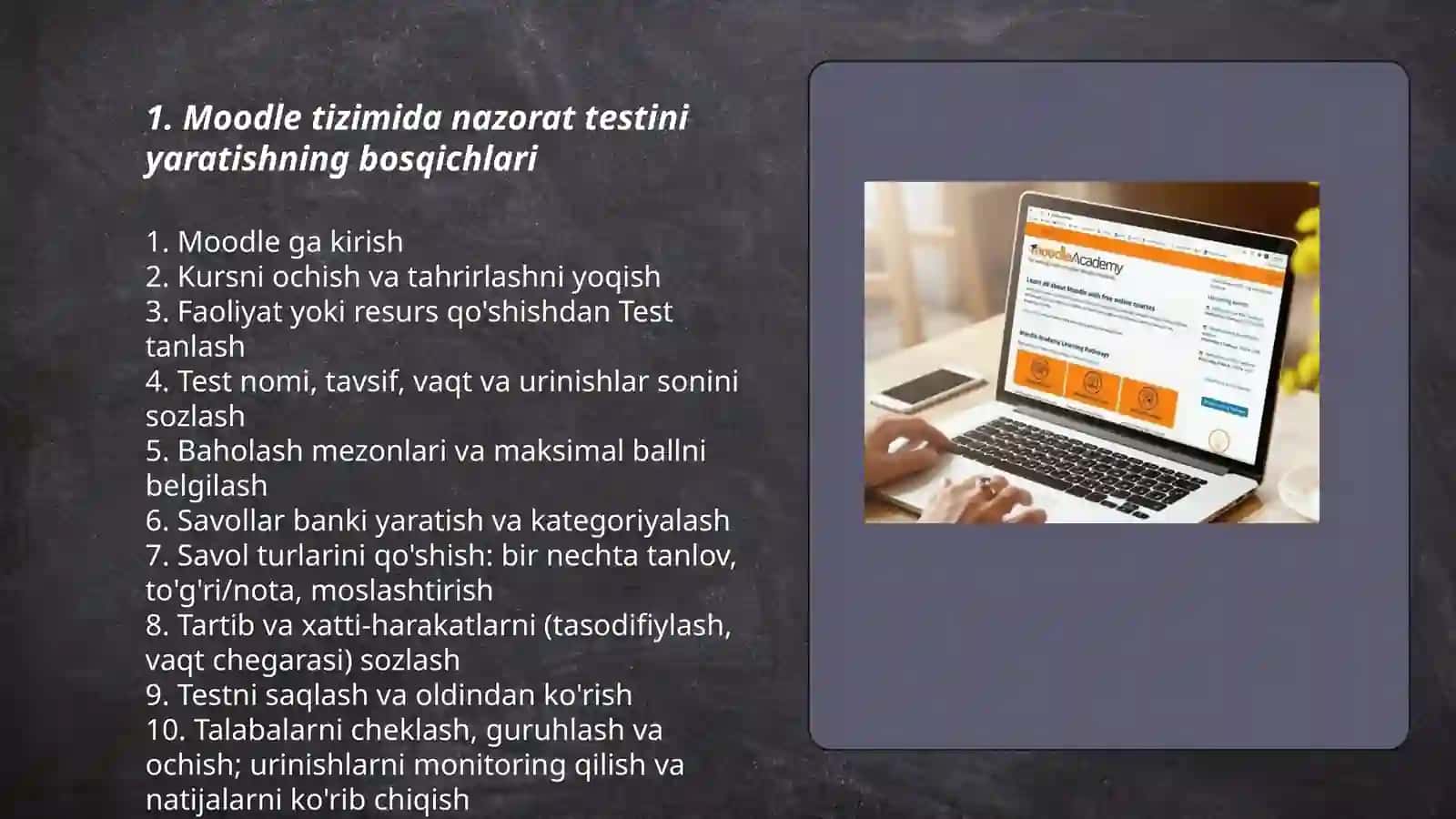 Moodle tizimida nazorat testlarini yaratish 3