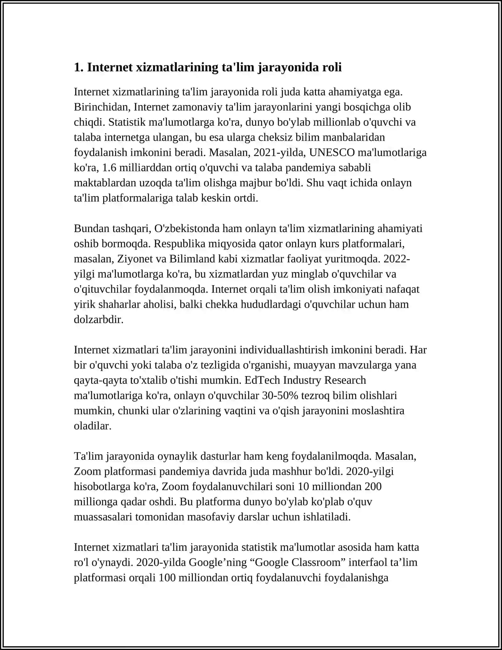 MUSTAQIL ISH Mavzu: TA'LIM JARAYONINI TASHKIL ETISHDA INTERNET XIZMATLARIDAN FOYDALANISH 3